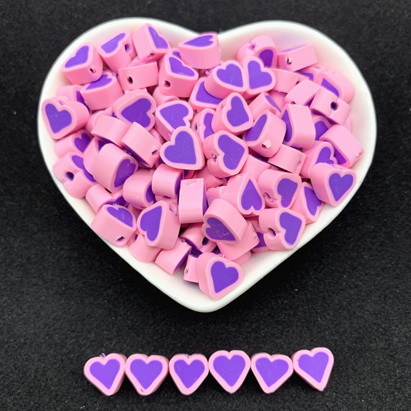 30pcs / Lot 10mm Manik-Manik Polymer Clay Bentuk Hati Warna Warni Untuk Gelang