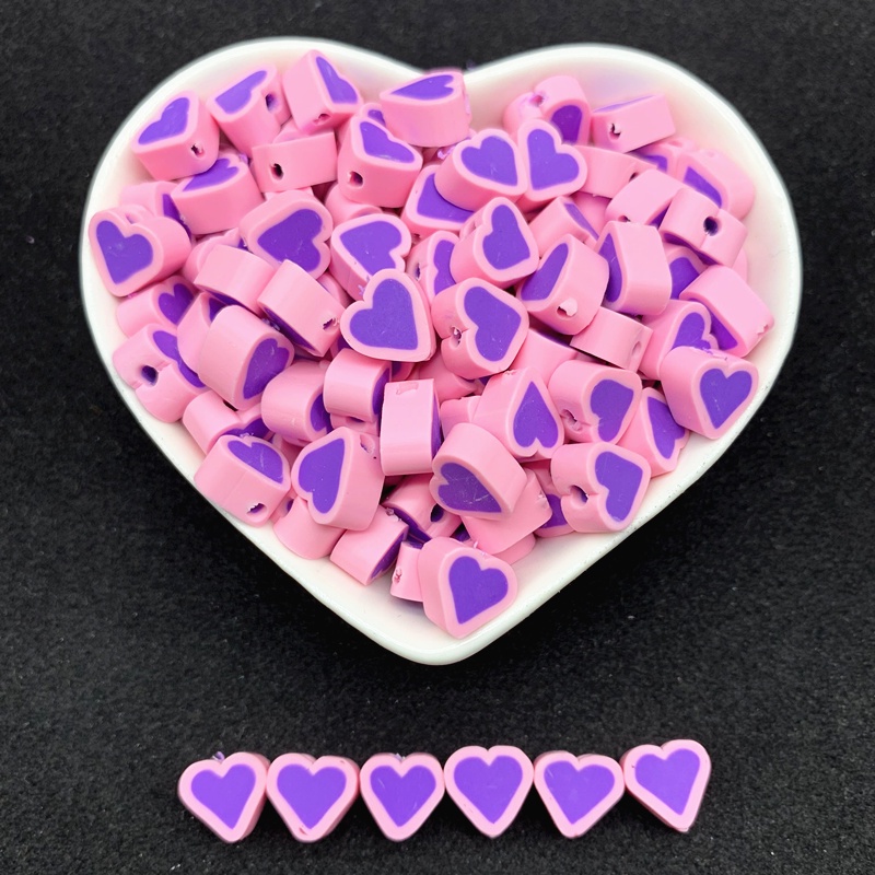 30pcs / Lot 10mm Manik-Manik Polymer Clay Bentuk Hati Warna Warni Untuk Gelang