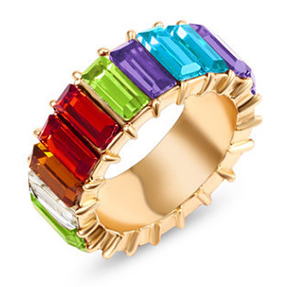 Hu Hu Hu Hu Hu Alat Bantu Pasang Kacamata♡ Cincin Berlian Imitasi Bentuk Persegi Panjang Warna Pelangi Untuk Wanita