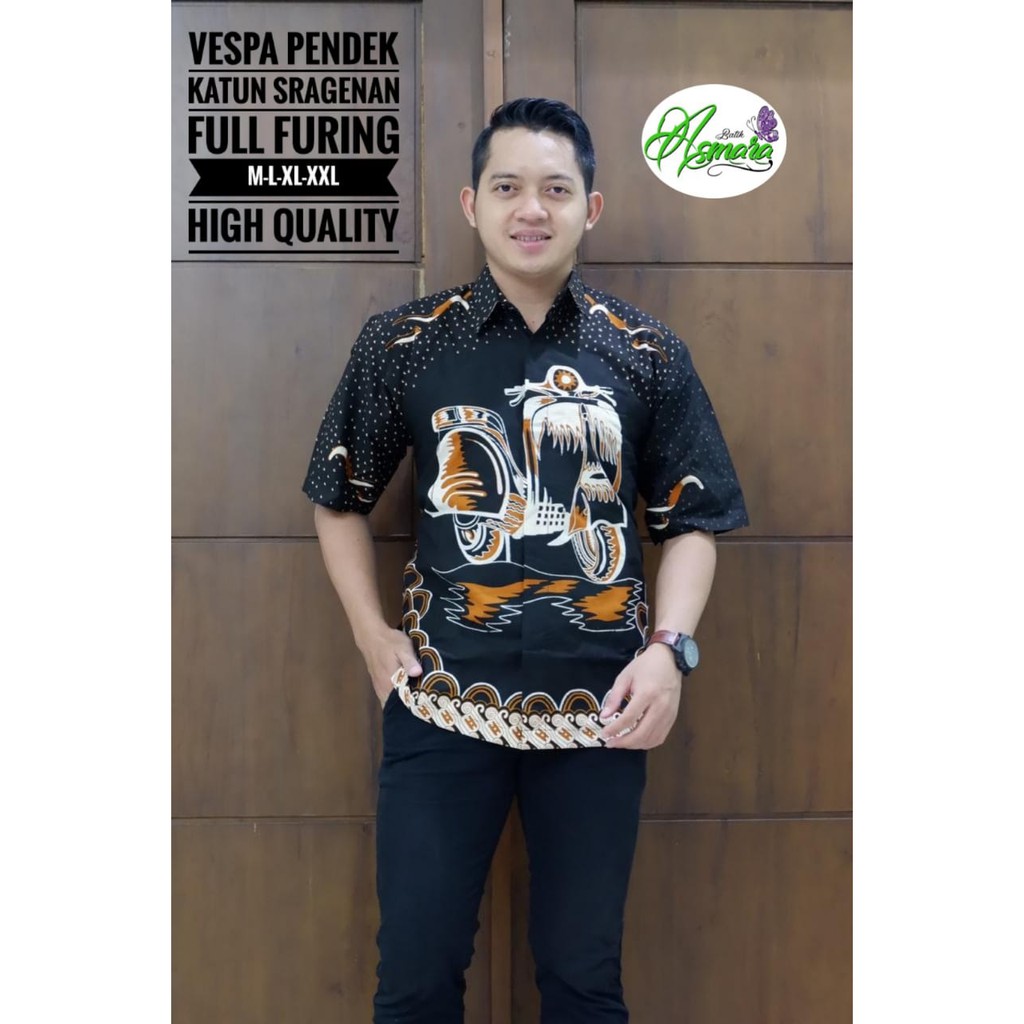 VESPA Kemeja Batik Pria Lengan Pendek Katun Halus FULL FURING Asmara