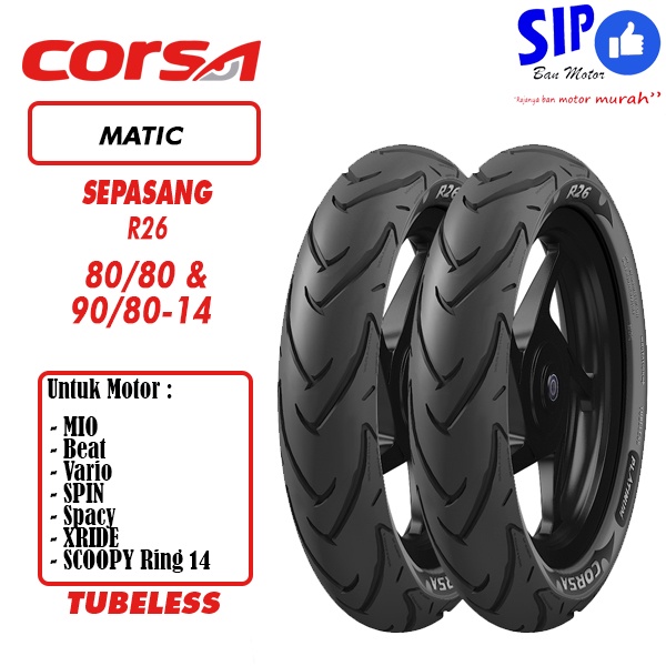 Paket Ban motor matic Corsa R26 80 80 &amp; 90 80 14 platinum tubeless soft compound