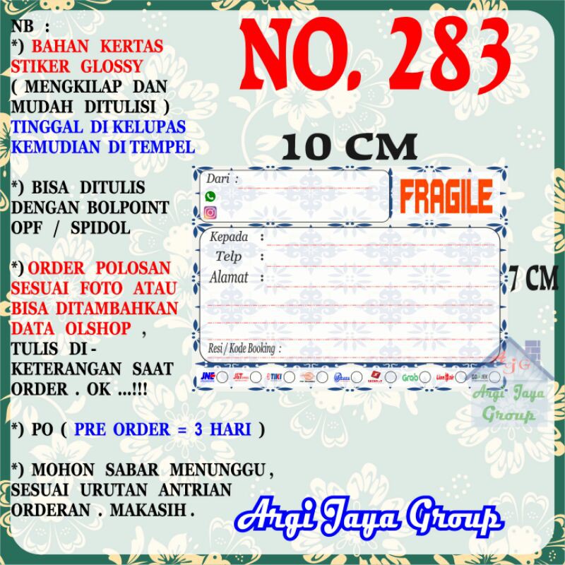 

Stiker Pengiriman - Sticker Alamat Olshop Murah Nomer 283 - 10x7 cm - Glossy