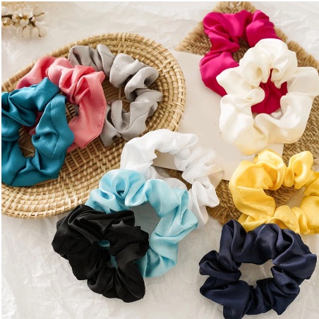 Ikat Rambut Scrunchie Satin Silk IMPORT Korea Hairband Kunciran Cepol Hijab Aksesoris Fashion Wanita