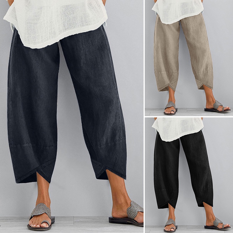 ZANZEA Women Elastic Waist Casual Loose Baggy Pants Harem Pants