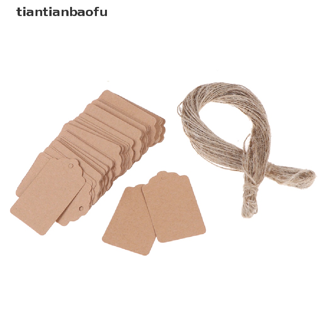 [tiantianbaofu] 100Pcs Blank Kraft Jewelry Price Label String Price Tags With String 20m Boutique