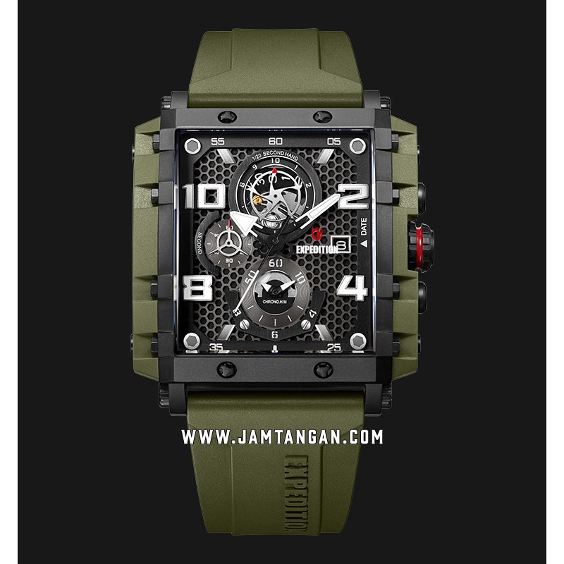 Expedition EXF-6757-MCRIPBAGN Chronograph Men Black Dial Green Rubber Strap
