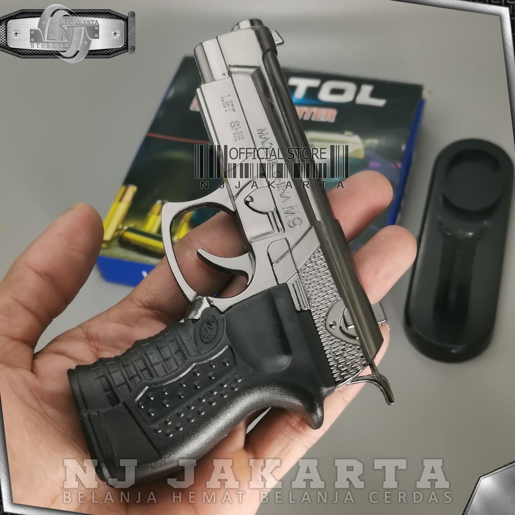 MANCIS Korek Api  Gas Laser Model PIstol Ukuran Sedang Free Stand / Korek Api Pajangan