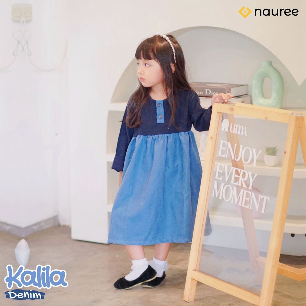 Nauree - Dress Anak Perempuan Kalila Bahan Linen Crinkle dan Baby Coduroy