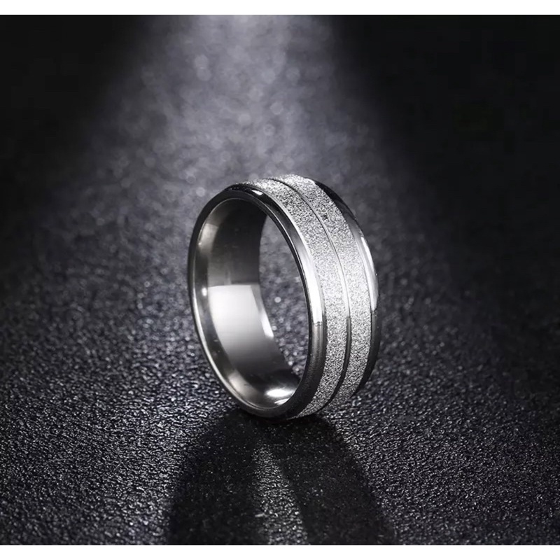 CINCIN TITANIUM PASIR SILVER POLOS DAN GARIS ANTI LUNTUR ANTI KARAT / CINCIN PRIA WANITA ANAK COUPLE TUNANGAN / DUNIAGELANG.ID