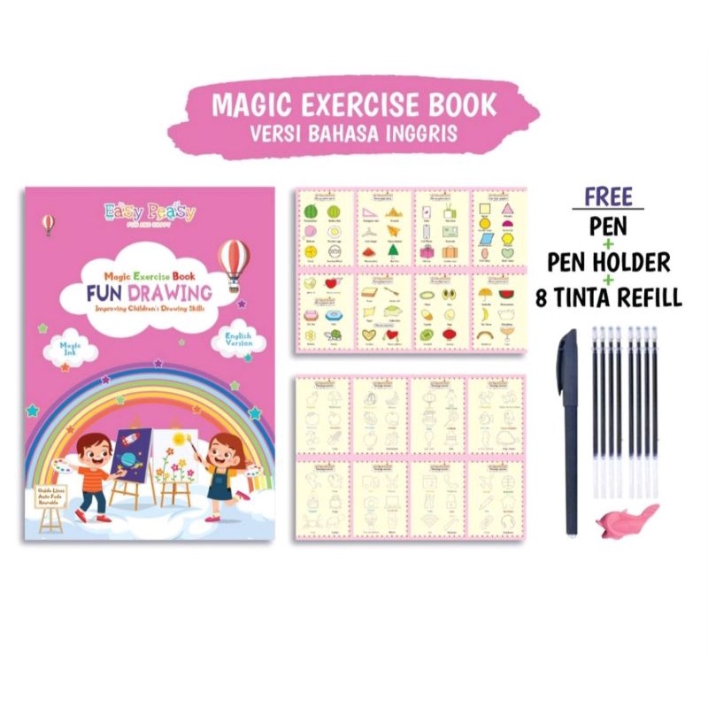 Mainan Edukasi Buku Belajar Menulis Huruf Angka Magic Exercise Book