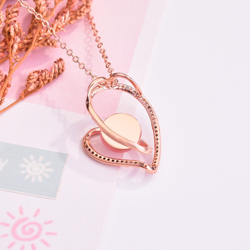 [Ready Stock]Fashion Inlaid Pink Crystal Necklace Sweet Loving Heart Pendant