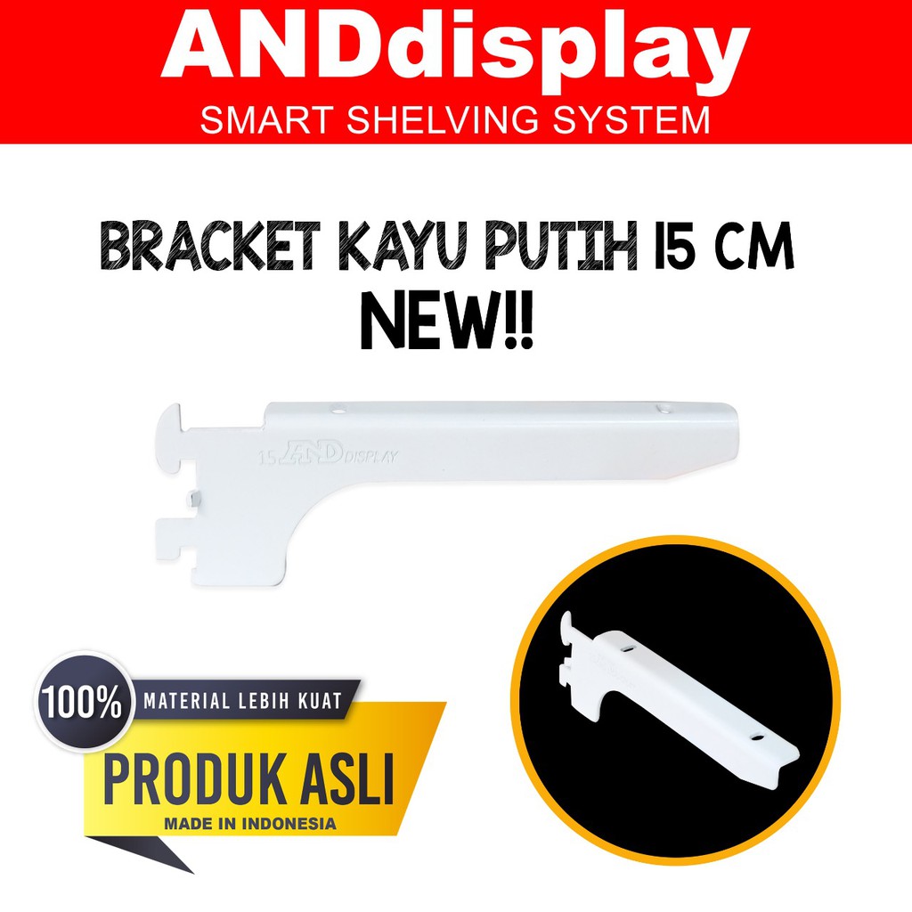 DAUN AMBALAN BRACKET KAYU 15 CM PUTIH PENYANGGA RAK BRAKET ANDDISPLAY