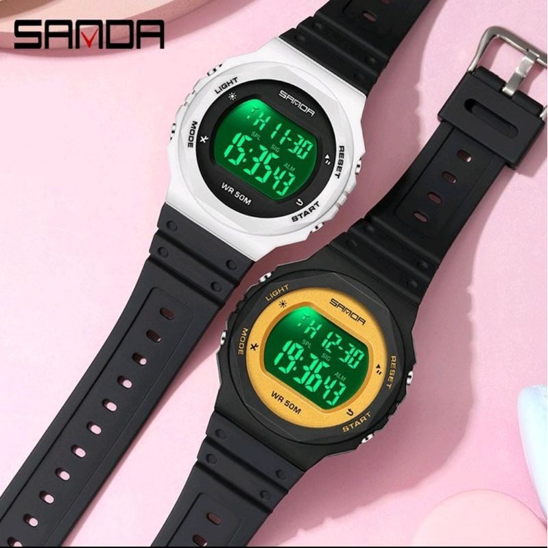 Jam Tangan SANDA 6069 Jam Tangan Wanita Pria Digital Sport EL Backlight Tali Rubber Anti air Bisa Menyelam