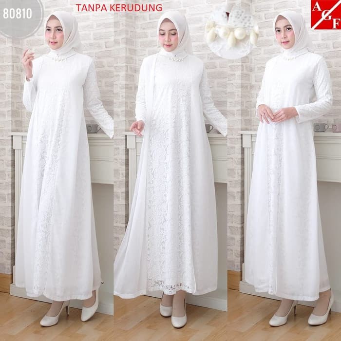 Baju Gamis Putih Wanita / Syari Putih Lebaran / Baju Umroh 80810