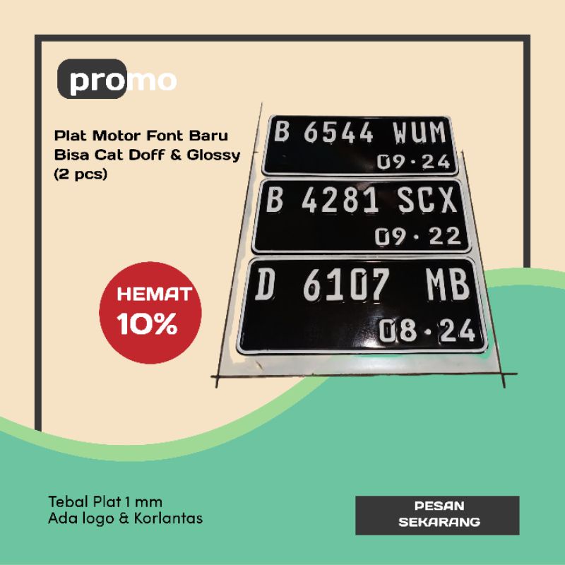 Plat motor Font Baru Cat Hitam Doff & Glossy