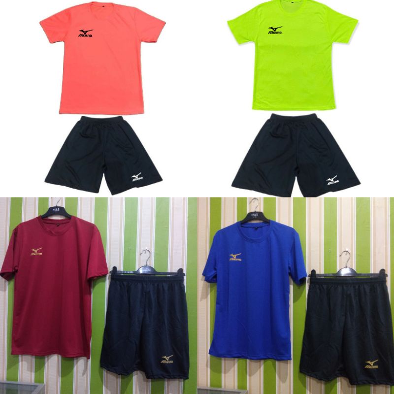 Set Miz99- Baju SETELAN Olahraga Mizuno POLOS - Kaos SETELAN Badminton Bola Futsal Voly DLL