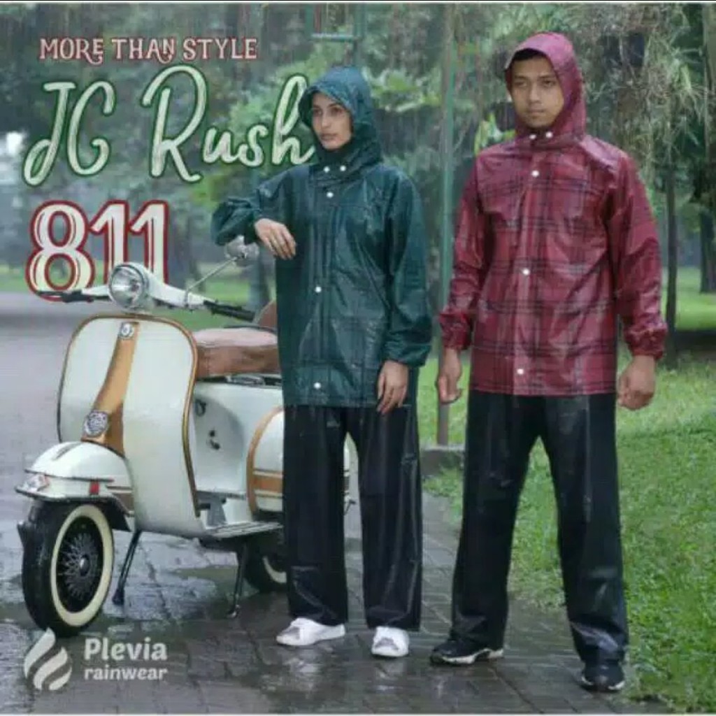 Jas Hujan Stelan Jaket Celana PLEVIA RUSH 811 Motif Kotak Kotak