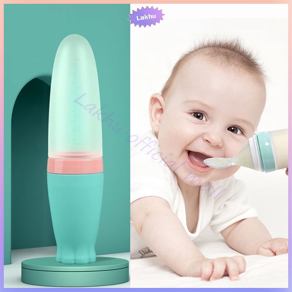 Lakhu 110ml botol sendok makan bayi silicon /feeding spoon dispenser