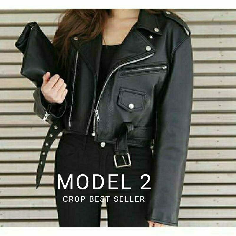 Jaket Kulit Wanita Ramones Changcuters Korea Blazer Crop