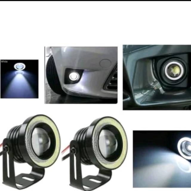 Universal fog Lamp angle eyes LED putih 89 mm New ayla