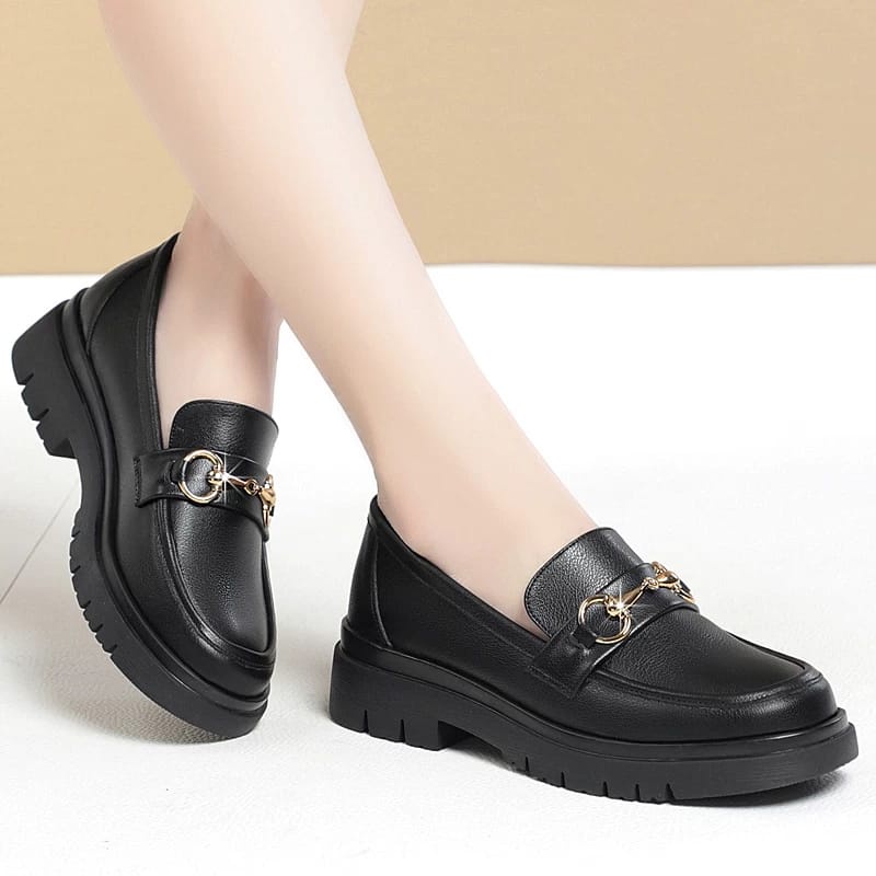 Sepatu Docmart Loafers Black Dof / Sepatu Wanita Tulang Premium LCD 02