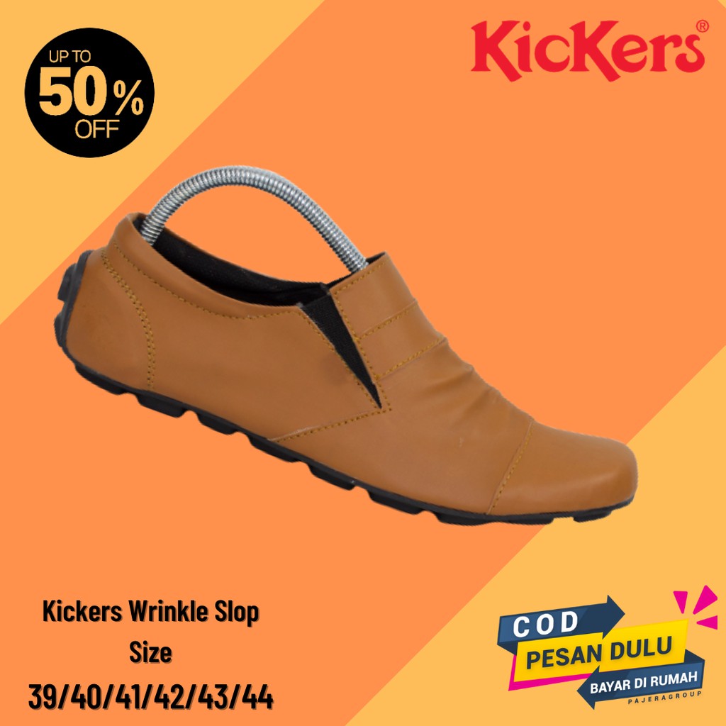 SIAP KIRIM!! Sepatu Kasual Slip On Pria Kickers Wrinkel TAN Selop Casual Santai Kerja Laki Jalan