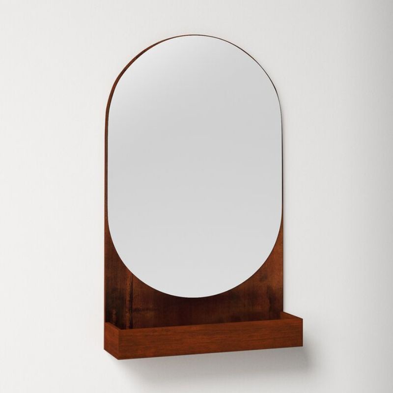Cermin Dinding Kamar Mandi Arch Dengan Rak Penyimpanan 40 x 70 cm Kayu