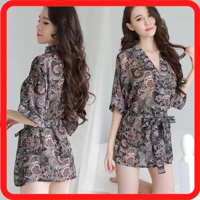 Baju Tidur Lingerie Kimono Motif Batik Sedikit Transparan LK3981 Dewa Dewi Store