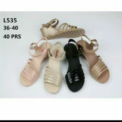 Sepatu Sandal Wedges Tali Wanita Murah Glanzton Glossy Mengkilap