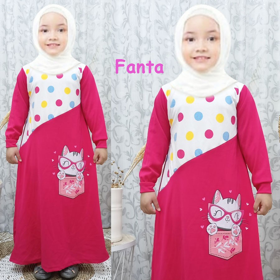 DRESS GAMIS DEVIA ANAK POLKADOT KUCING 4-12Tahun GL FASHION