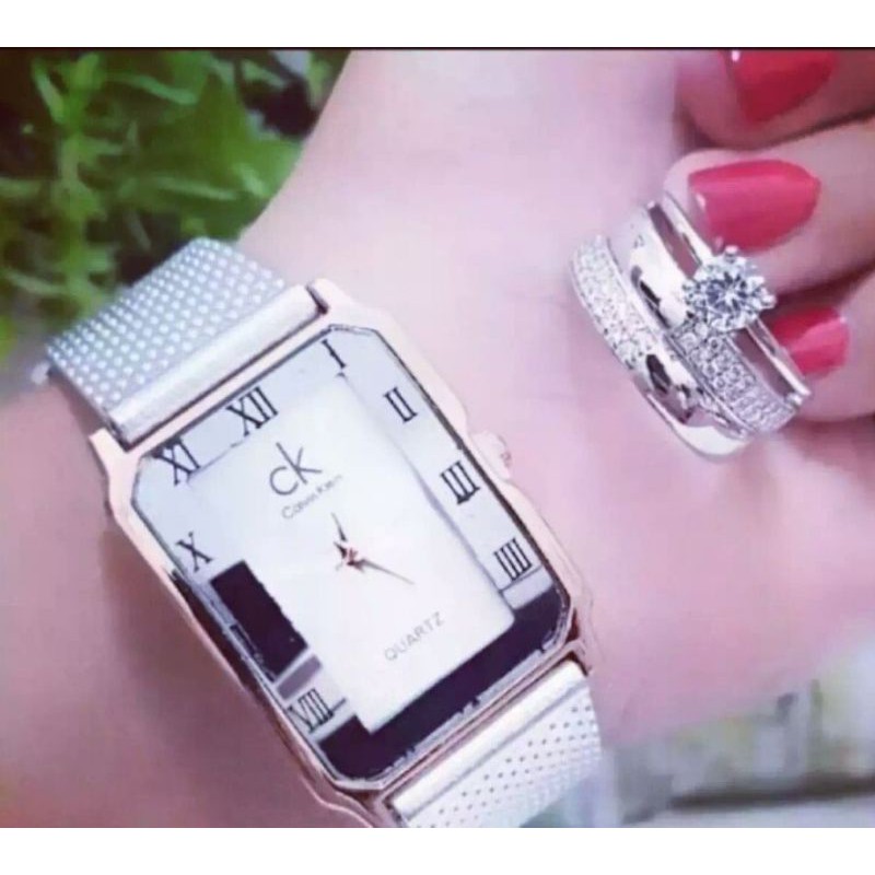 Jam Tangan Wanita CK Free Cincin CK mewah tersedia warna gold dan silver