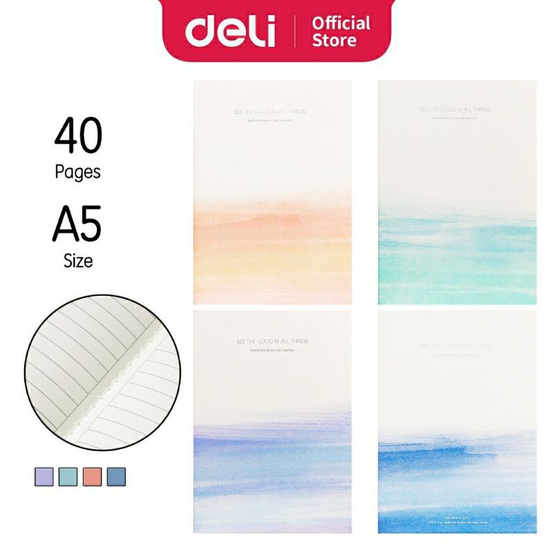 

Deli Suture Notebook A5 40 Lembar, dijilid dengan jahitan sederhana FA5X0