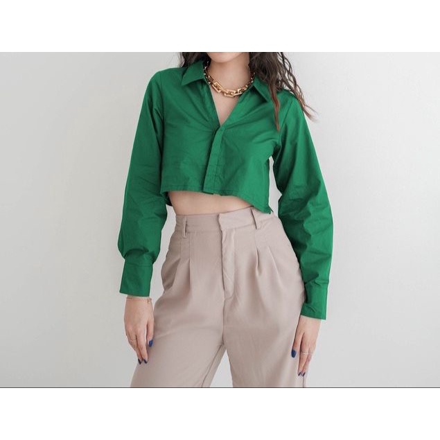 BEFAST - ZEC OOTD Blouse BINA / Kala Poplin Crop Blouse / Atasan kemeja Lengan Panjang / Fashion Wanita Kekinian / Kemeja Casual Wanita / Pakaian Wanita Kekinian / Outfit Selebgram / Kemeja Crop Polos / Terlaris / Trendy