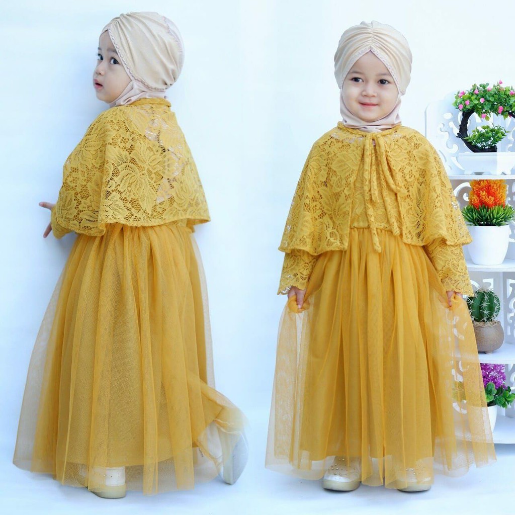 Gamis Fairy Princess Brokat Warna Gold Shopee Indonesia