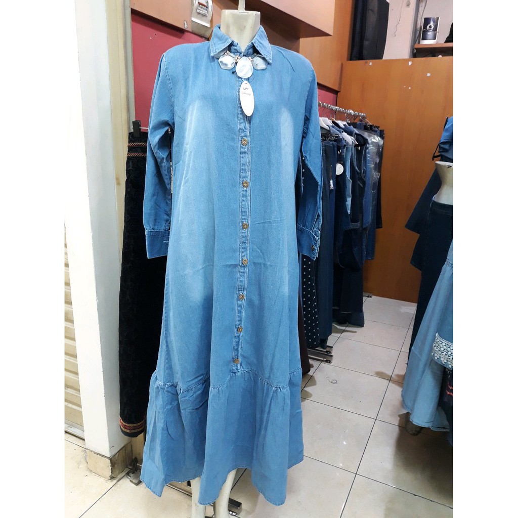 TERLARIS Gamis denim jumbo muslimah