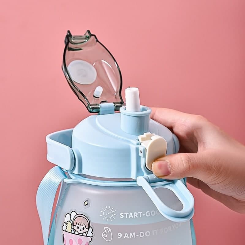 botol minum 1,1liter NEW gemoy free stiker 3D dan tali panjang