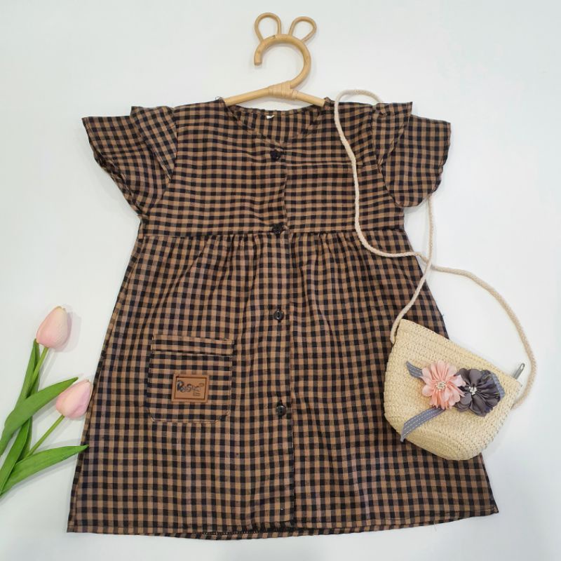 Dress Anak Kotak-Kotak Full kancing 3-5 Tahun Laurakidshop