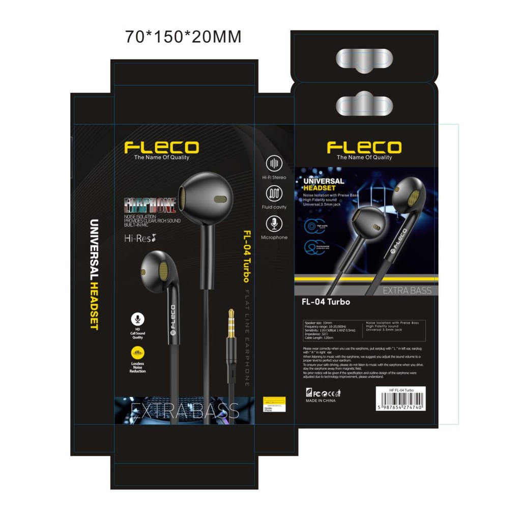 new~HEADSET FLECO FL-04 TURBO HANDSFREE FLECO FL04 TURBO EARPHONE FLECO FL-04 TURBO