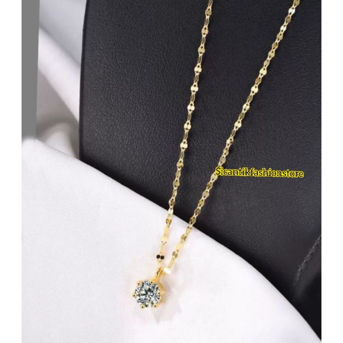 Kalung Titanium Pecah kopi Gold Liontin Bulat Gold kristal Anti Karat selamanya Kalung Wanita Liontin Mata Satu Gold Fashion Wanita Terlaris