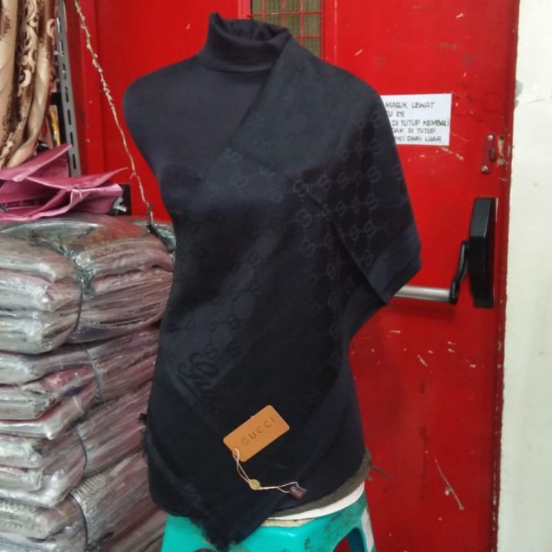 PASHMINA MOTIF GUCCI  || SYAL GLITER GUCCI || SLENDANG || PASHMINA || SHAWL || SELENDANG-Hitam