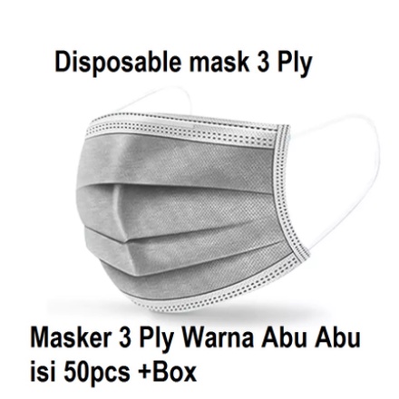 MASKER MEDIS 3PLY EARLOOP SURGICAL MASK 3 PLY IJIN KEMENKES isi 50 abu abu