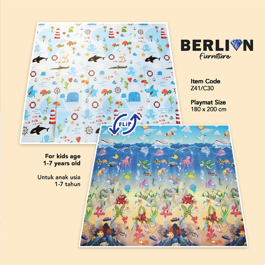 Playmat Bayi Karpet Lipat Anak lebih tebal Kualitas tinggi 180 x 200cm