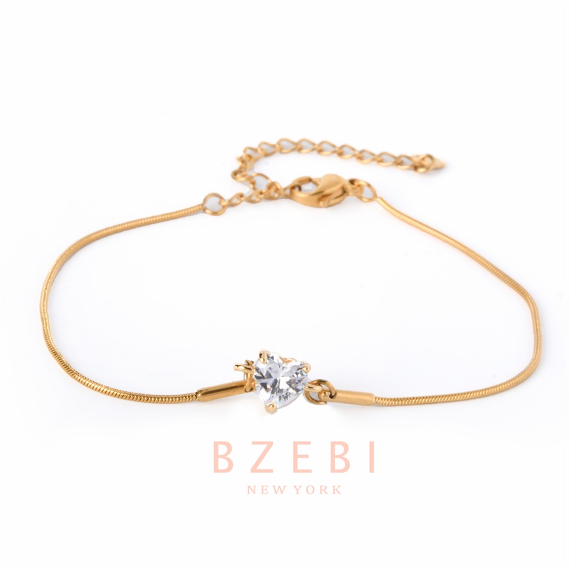 Bzebi Gelang Tangan Titanium Steel Lapis Emas 18k Hias Berlian Imitasi Gaya Korea Untuk Wanita 298b