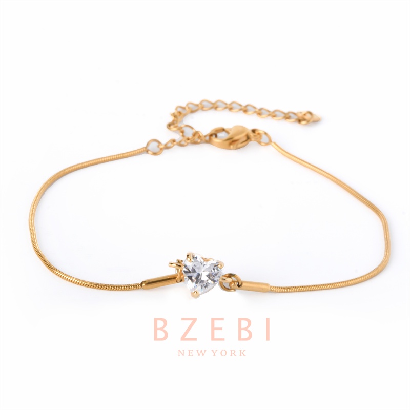 Bzebi Gelang Tangan Titanium Steel Lapis Emas 18k Hias Berlian Imitasi Gaya Korea Untuk Wanita 298b