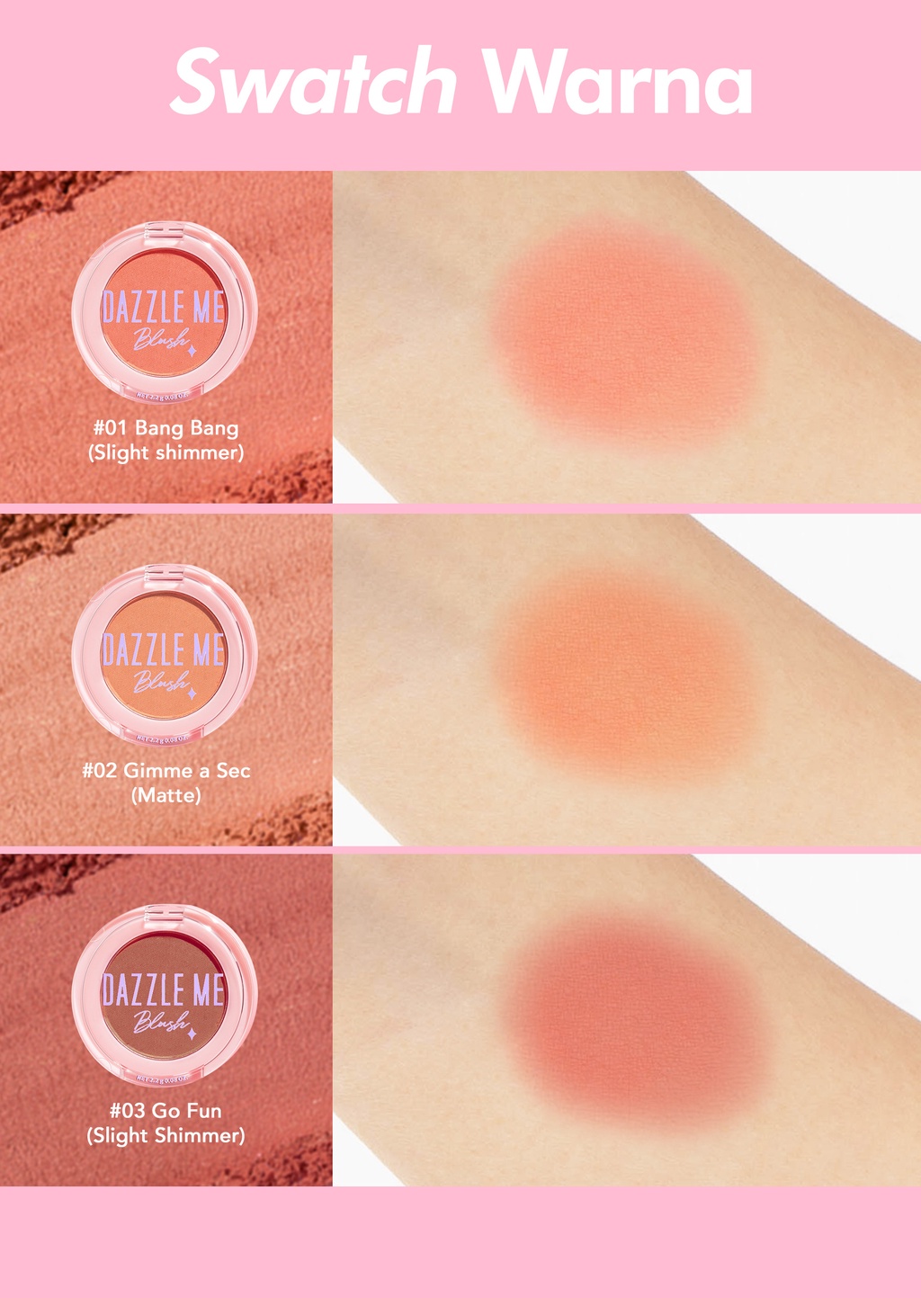 Jual DAZZLE ME Sweet Girl Blush On Long Lasting High Pigmented Powder