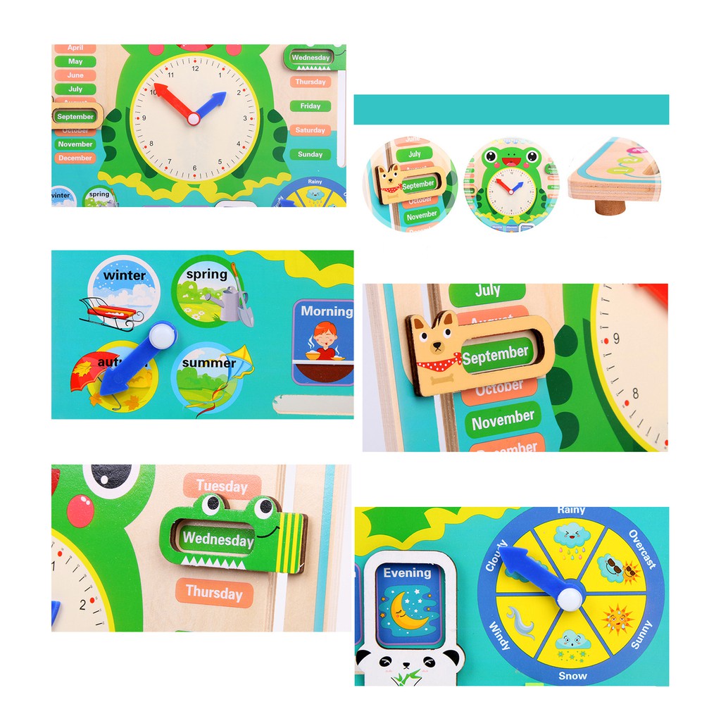 Mainan Kayu Edukasi Anak Puzzle Belajar Kalender Jam Wooden Toy