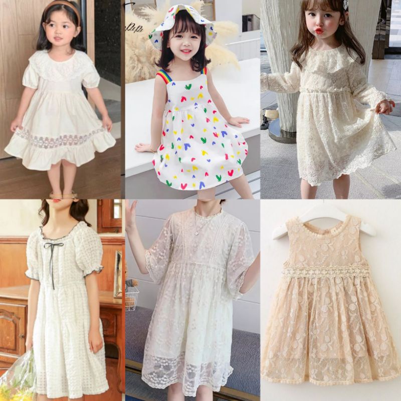 Dress putih polos renda linen pantai brukat brokat baju anak bayi cewek katun lembut import