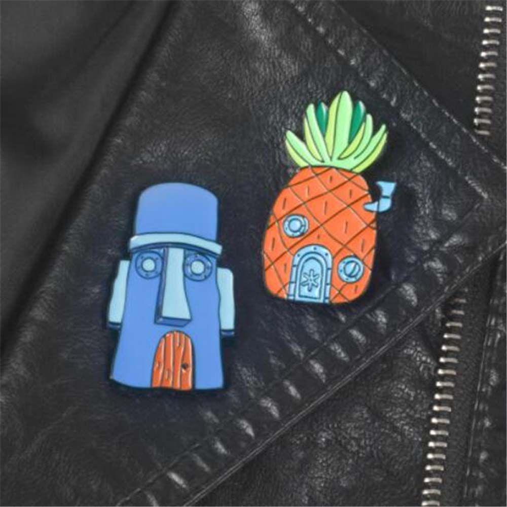 MXBEAUTY Spongebob SquarePants Ransel Hadiah Untuk Wanita Pria Hadiah Untuk Anak-Anak Patrick Star Perhiasan Aksesoris Bob Pineapple Badge Pin Enamel Pin