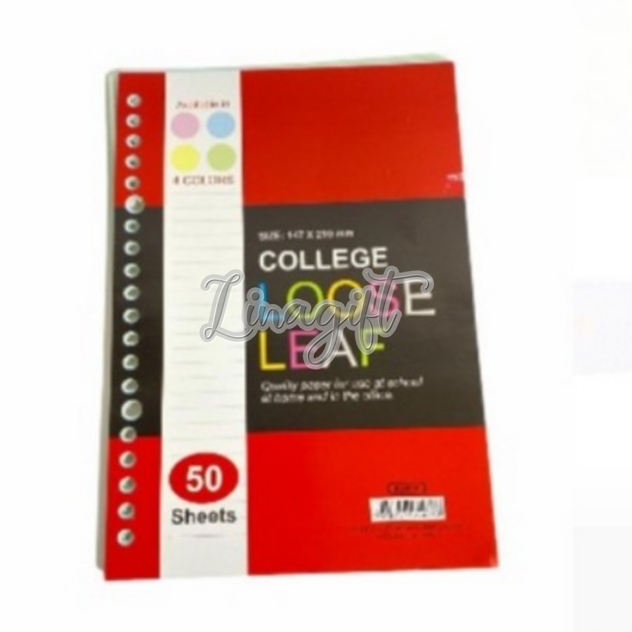 ( Pak 50 Lembar ) KIKY ISI KERTAS BINDER REFILL FILE KERTAS LOOSELEAF A5 KWARTO WARNA WARNI PINK HIJAU BIRU KUNING