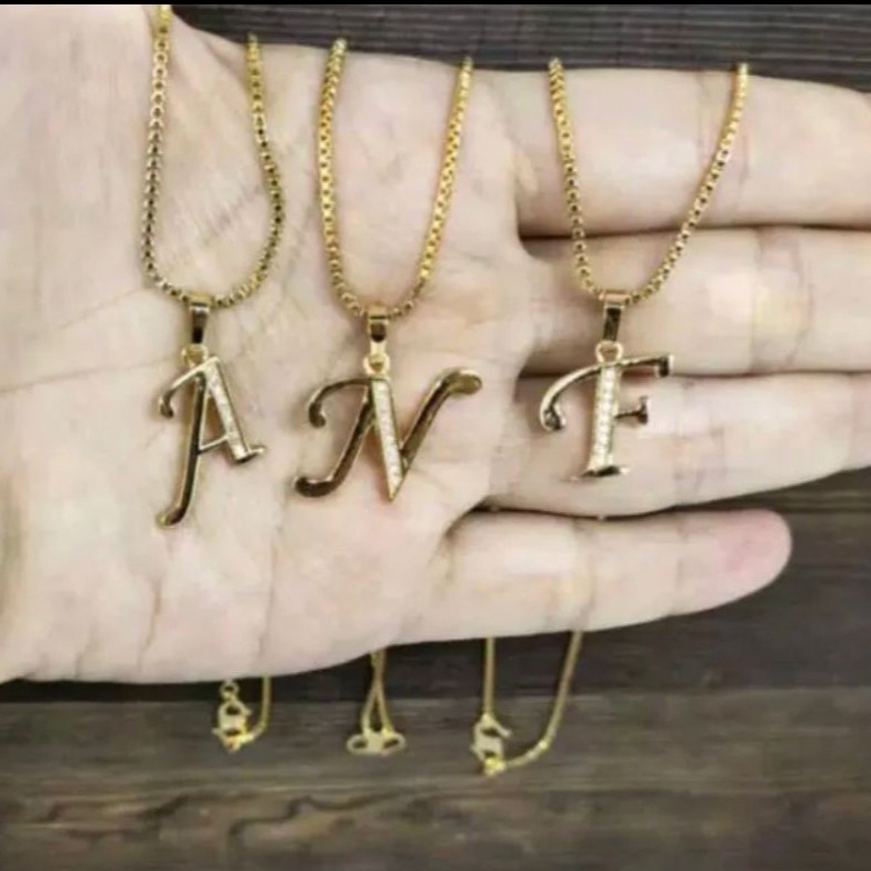 Kalung Huruf Abjad A-Z Inisial Nama Wanita Warna Emas Gold Viral